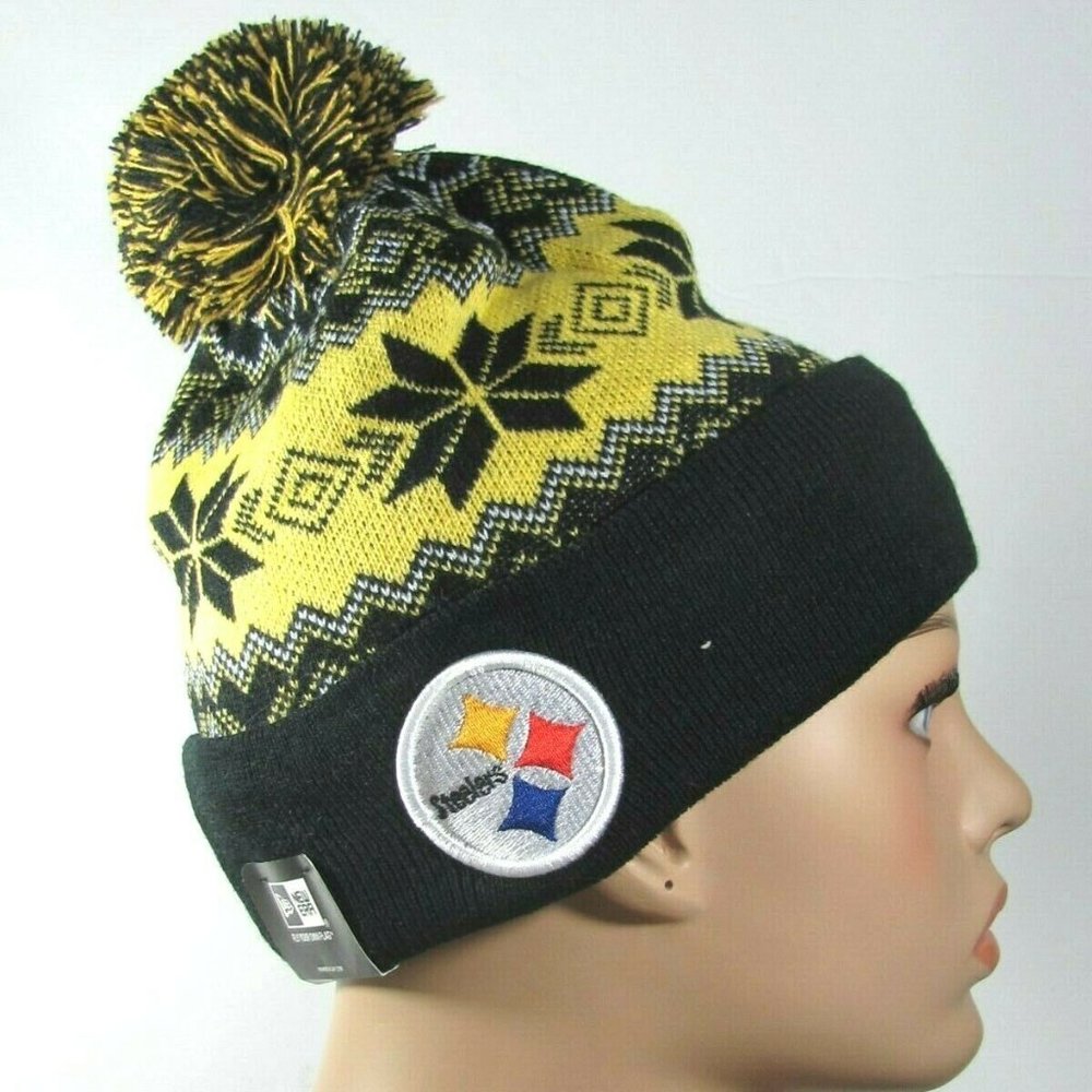 NEW ERA SPORT STEELERS BLACK YELLOW KNIT NFL WINTER BEANIE POM CAP OS